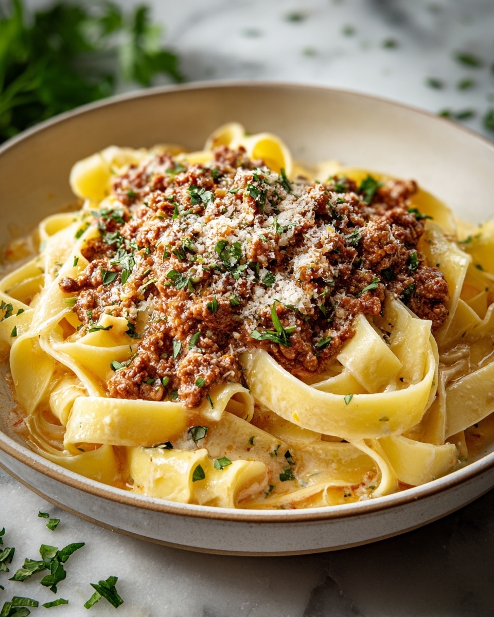 Creamy White Bolognese Sauce with Herb-Infused Ground Meat Recipe