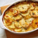 Cheesy Potato Gratin with Garlic, Thyme, and Crispy Sage Recipe