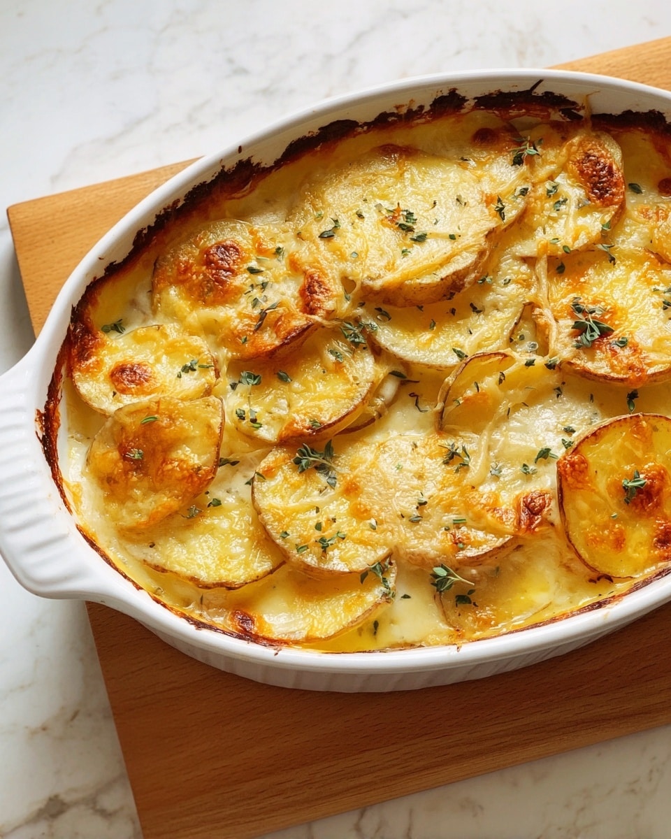 Cheesy Potato Gratin with Garlic, Thyme, and Crispy Sage Recipe