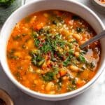 Mediterranean White Bean Soup with Spinach and Fresh Herbs Recipe