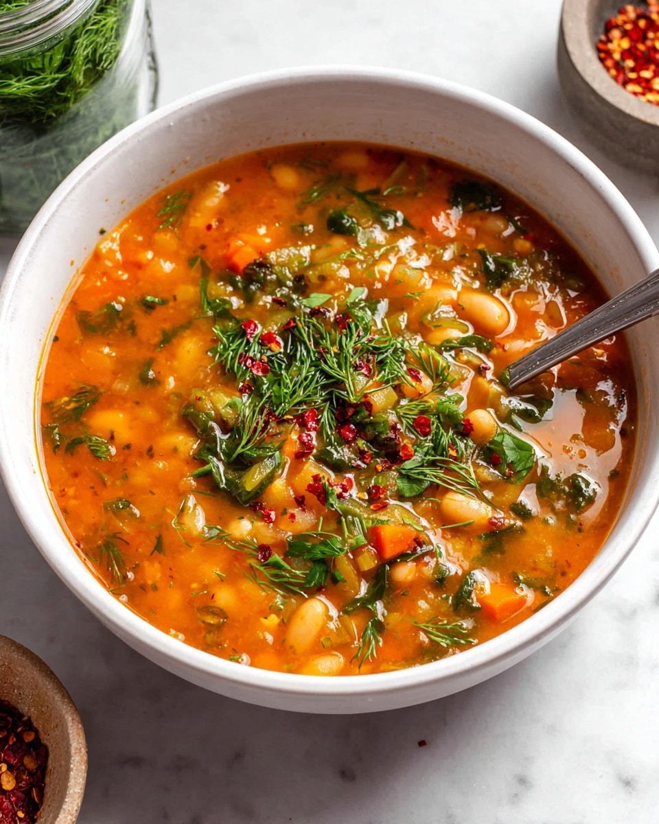 Mediterranean White Bean Soup with Spinach and Fresh Herbs Recipe