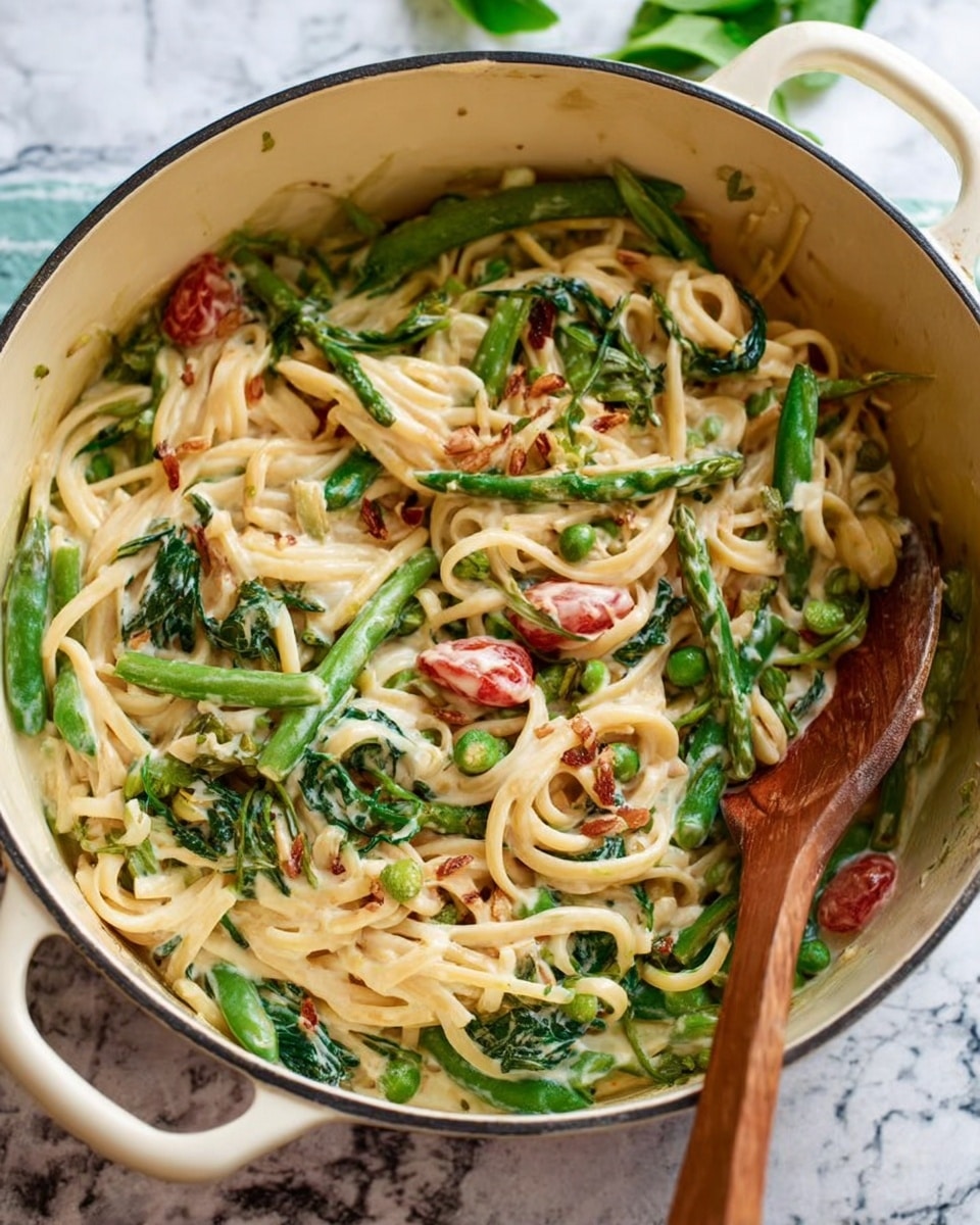 Creamy Pasta Primavera with Vegetables and Pine Nuts Recipe