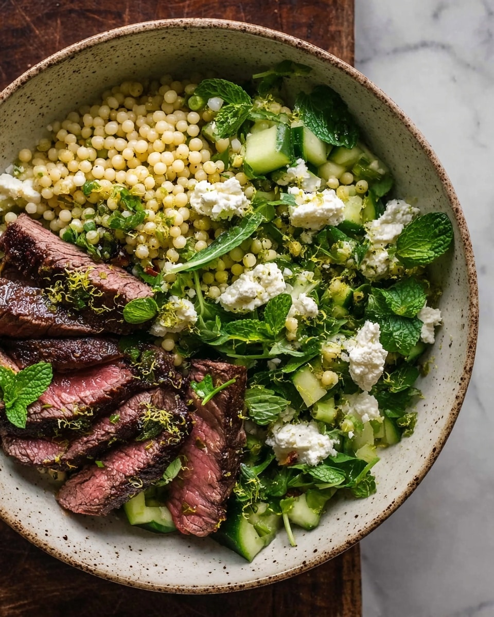 Grilled Skirt Steak with Lemon Herb Couscous Salad Recipe