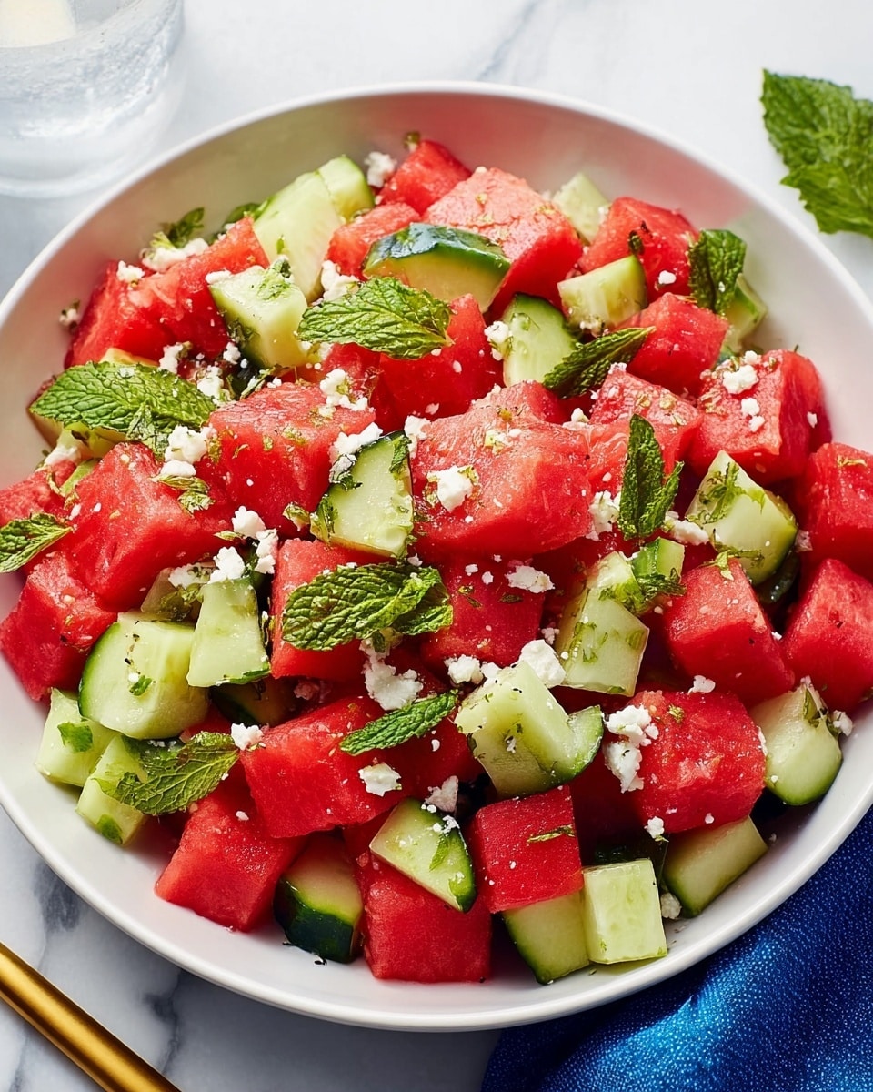 Watermelon Cucumber Feta Salad with Honey-Lime Dressing Recipe