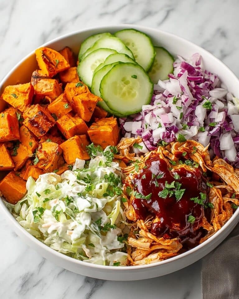 BBQ Chicken Bowls with Sweet Potatoes, Coleslaw, and Pickles Recipe