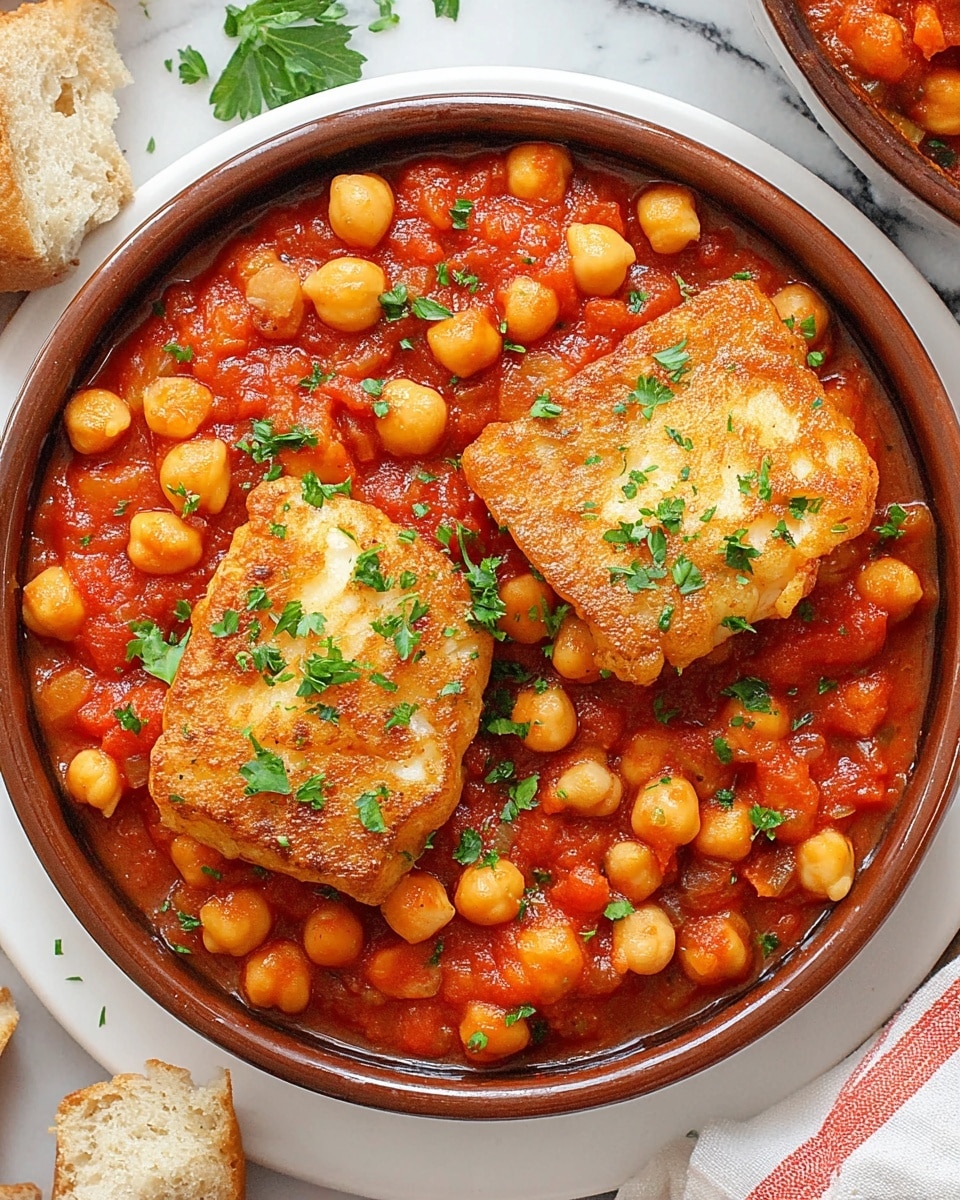 Tomato Chickpeas with Crispy Fish Recipe