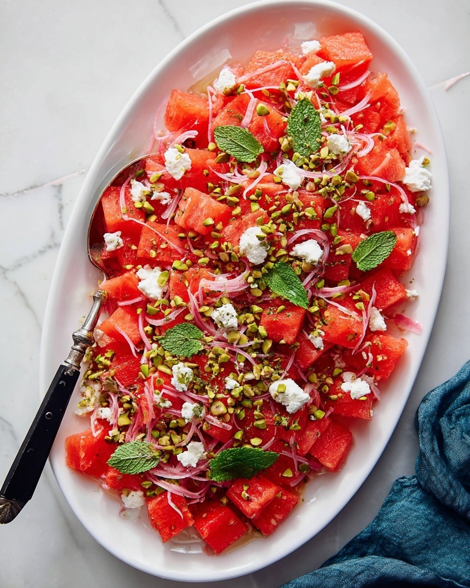 Watermelon Salad with Feta, Pickled Shallots, and Pistachios Recipe