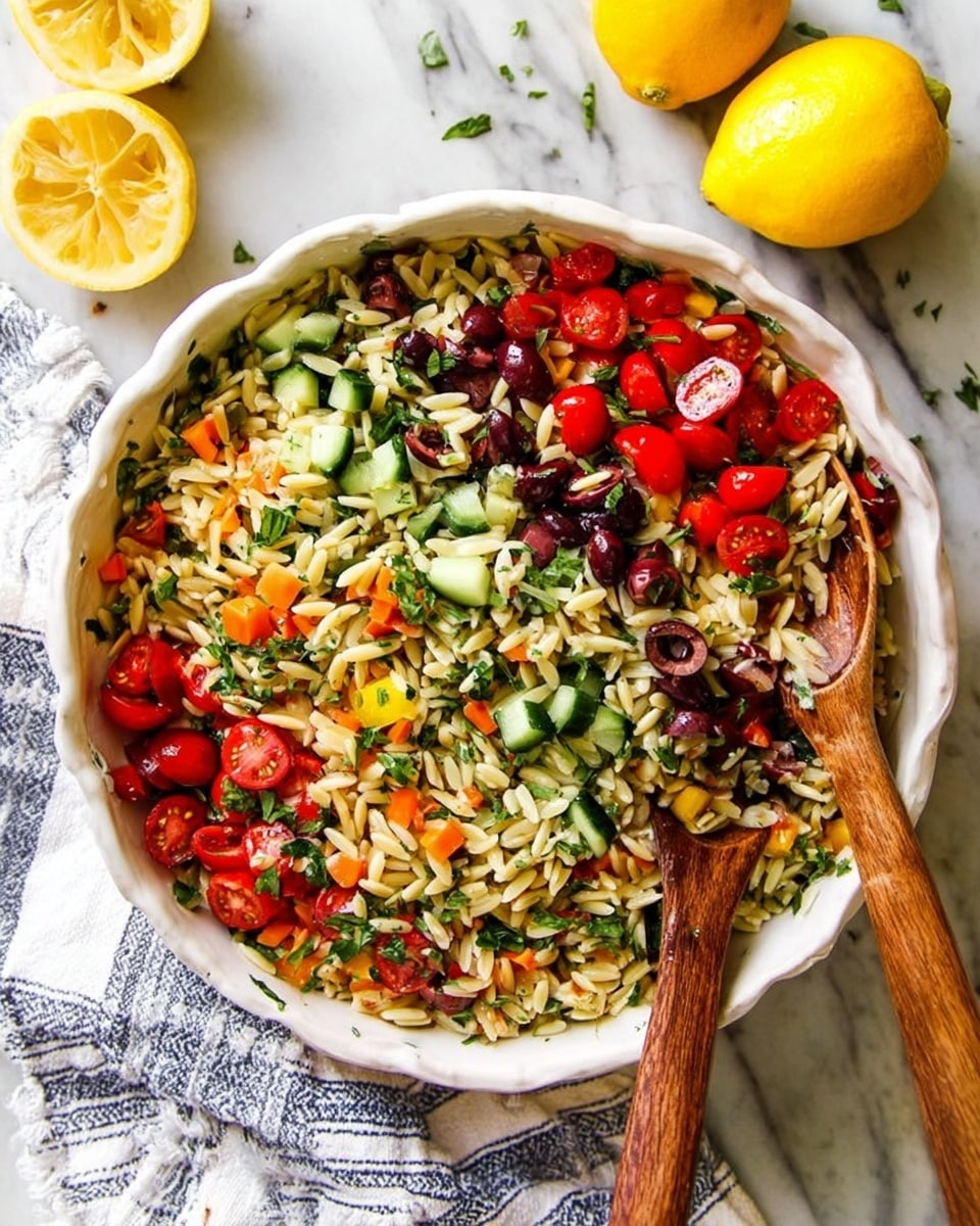 Orzo Pasta Salad with Feta, Veggies, and Herb Vinaigrette Recipe