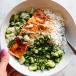 Bang Bang Salmon with Avocado Cucumber Salsa Recipe