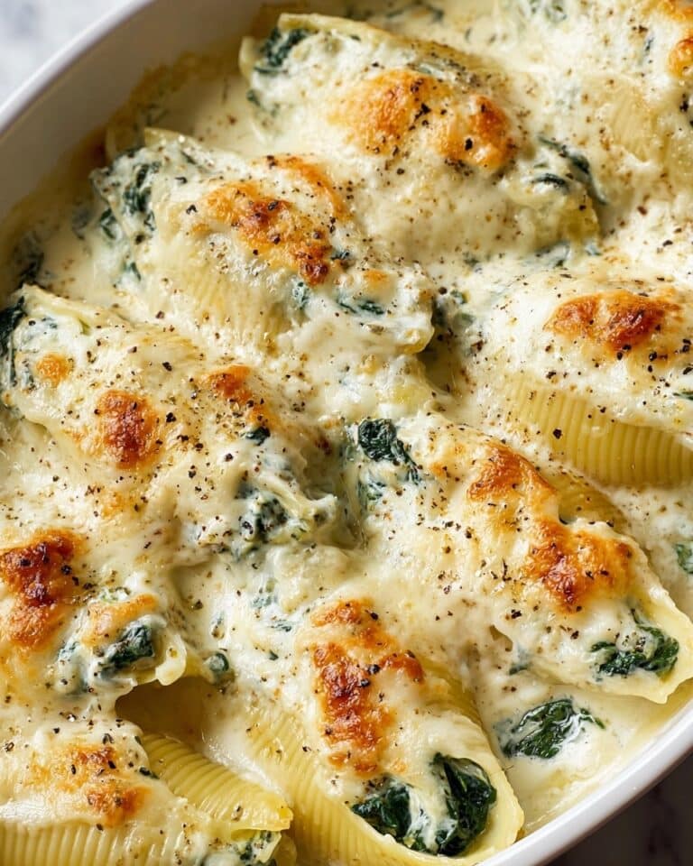 Creamy Alfredo Stuffed Shells with Ricotta, Spinach, and Three Cheeses Recipe