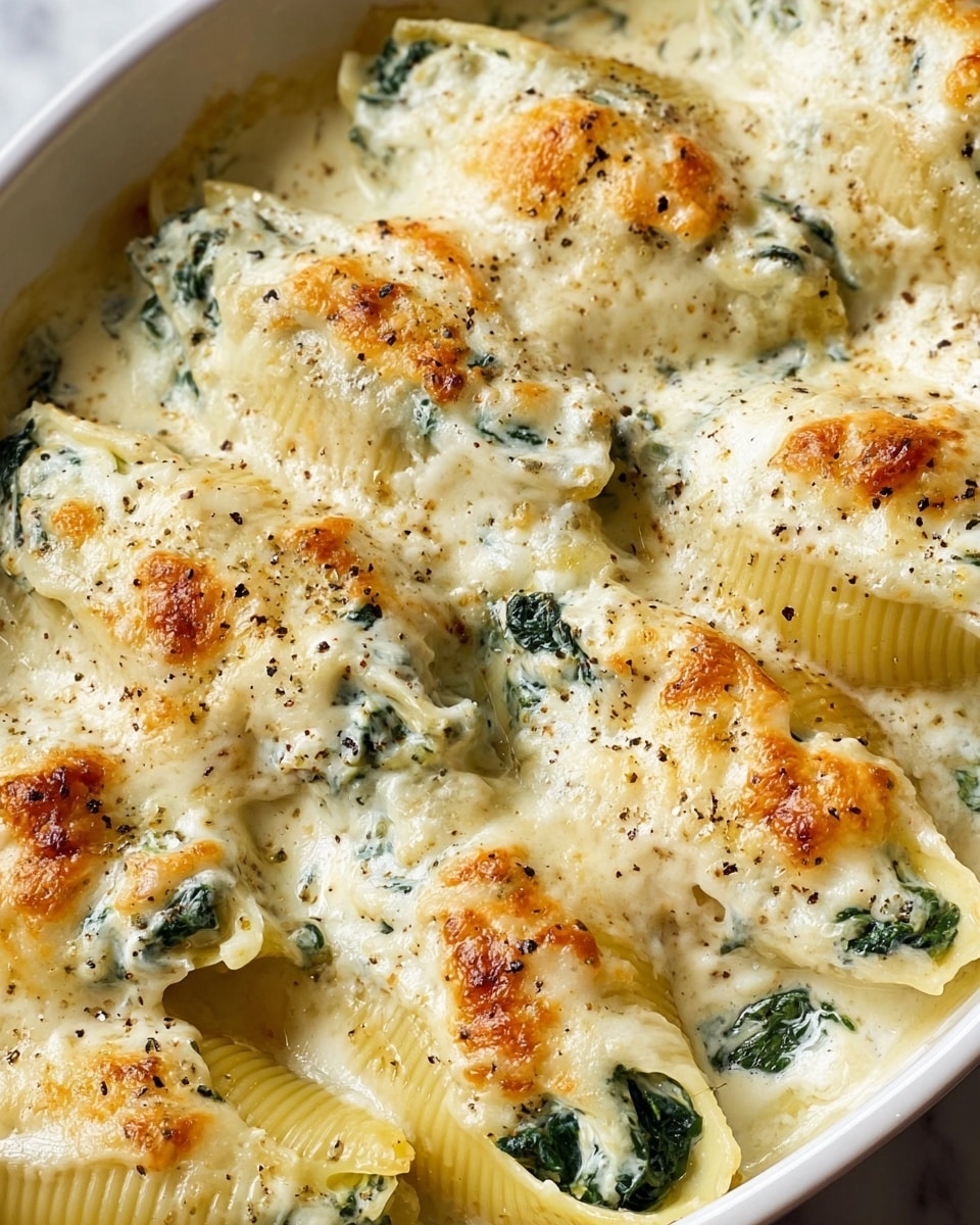 Creamy Alfredo Stuffed Shells with Ricotta, Spinach, and Three Cheeses Recipe