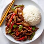 Black Pepper Beef Stir Fry with Vegetables and Jasmine Rice Recipe