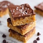 Nostalgic Scotcheroos: No-Bake Crispy Rice Cereal Bars with Peanut Butter, Butterscotch, Chocolate, and Sea Salt Recipe