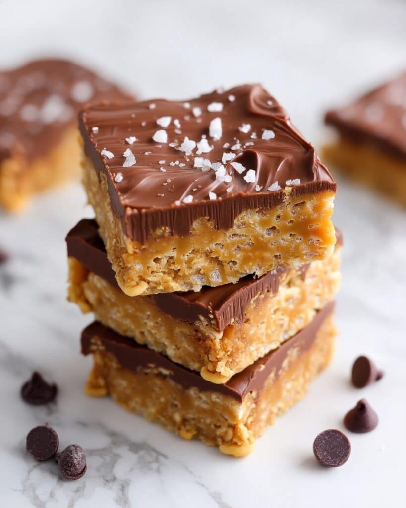 Nostalgic Scotcheroos: No-Bake Crispy Rice Cereal Bars with Peanut Butter, Butterscotch, Chocolate, and Sea Salt Recipe
