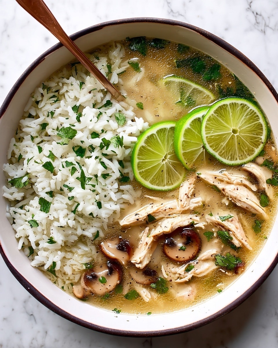 Ginger Lime Chicken and Mushroom Soup with Cilantro Rice Recipe