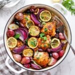 Greek Lemon Oregano Chicken Thighs with Roasted Potatoes and Olives Recipe