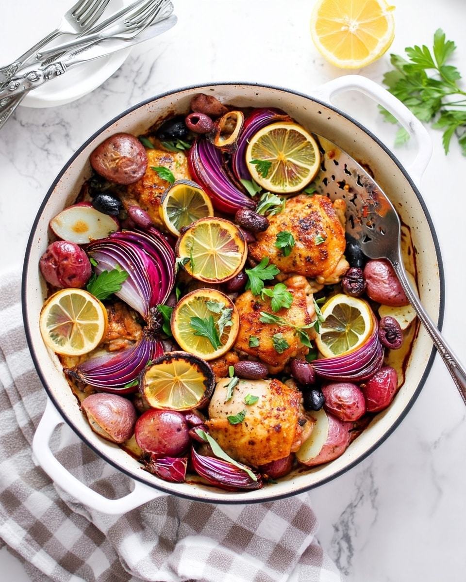 Greek Lemon Oregano Chicken Thighs with Roasted Potatoes and Olives Recipe